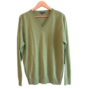 Turtleson 100% Merino Wool Vneck Knit Pullover Sweater Lime Green Sz L